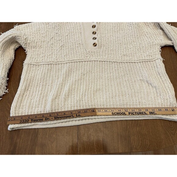POL Sweater Womens Large Ivory Shredded Oversized Chunky Chenille Cropped Hooded - Picture 6 of 10